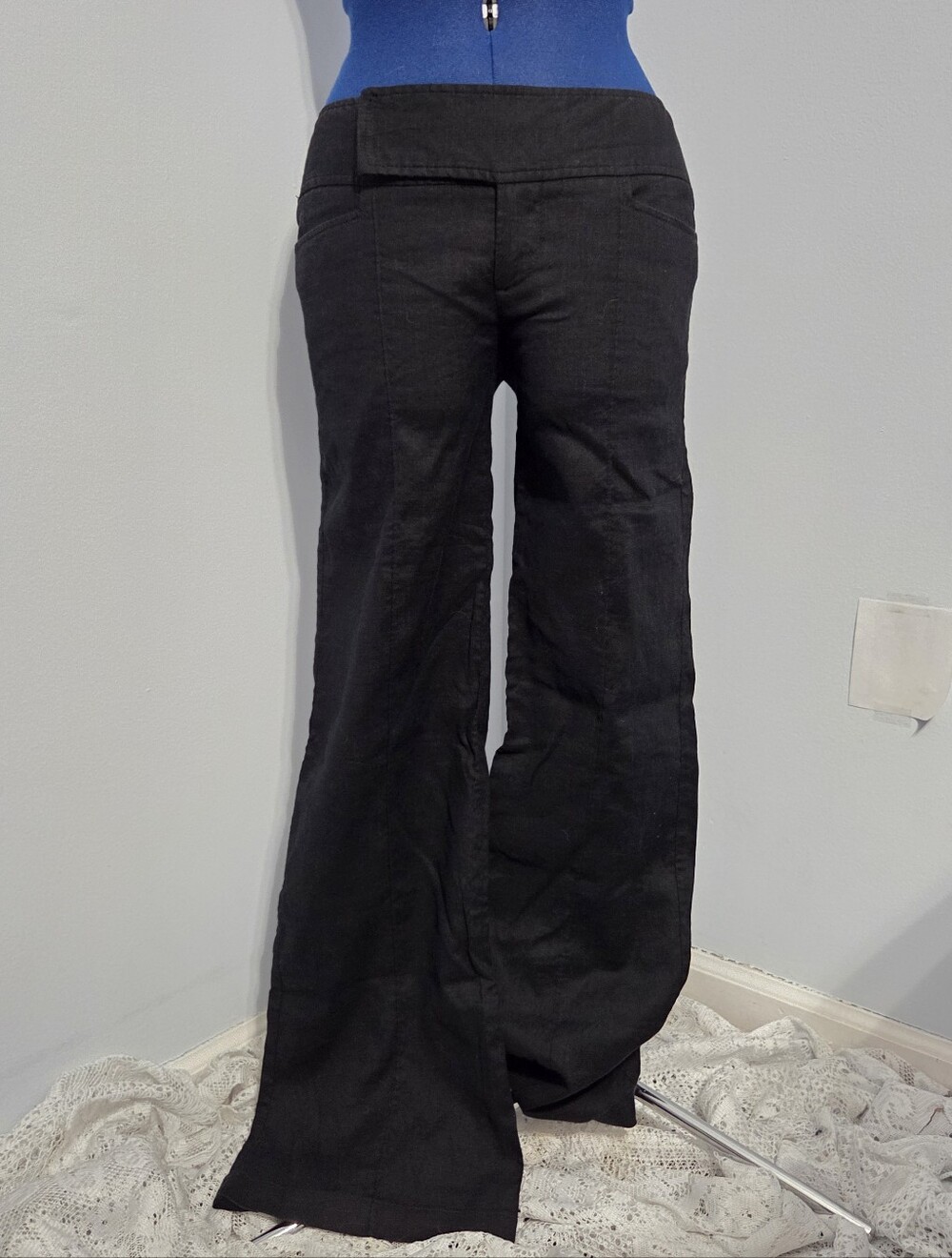 Y2K Black Linen Blend Low Rise Trousers Size 4
